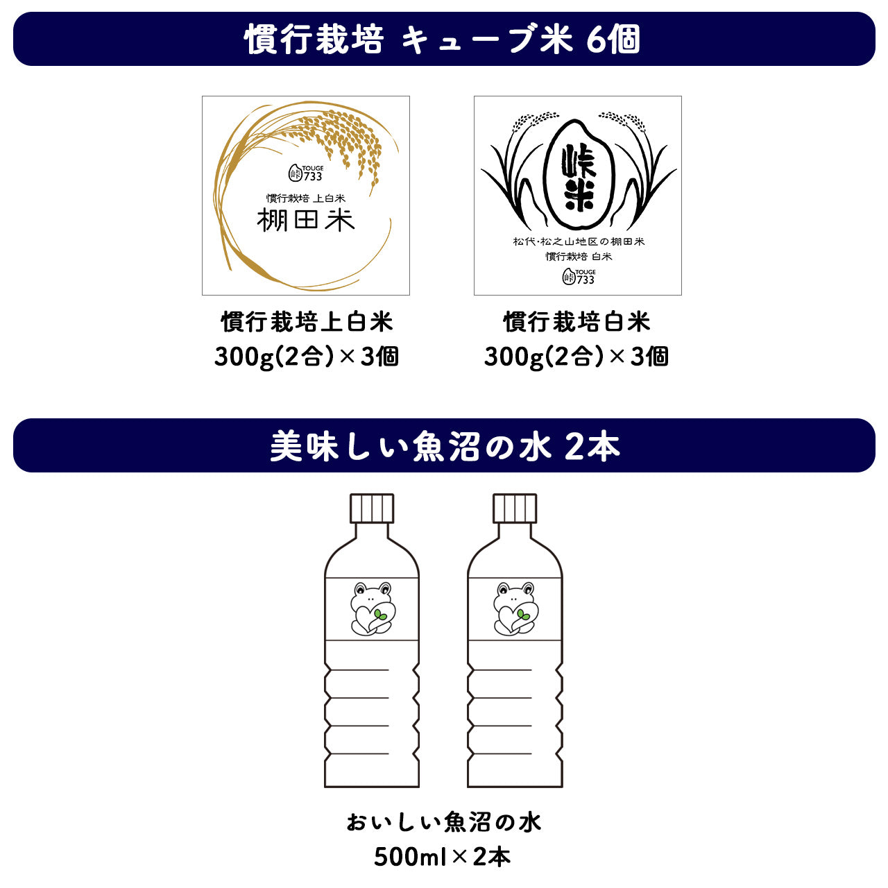 【キューブセット】キューブ6個水2本 令和6年度産 慣行栽培米 魚沼産コシヒカリ TOUGE733