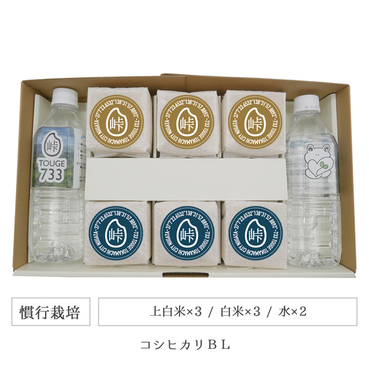 令和7年 慣行栽培 キューブ米6個水2本セット コシヒカリBL 新潟県産｜TOUGE733